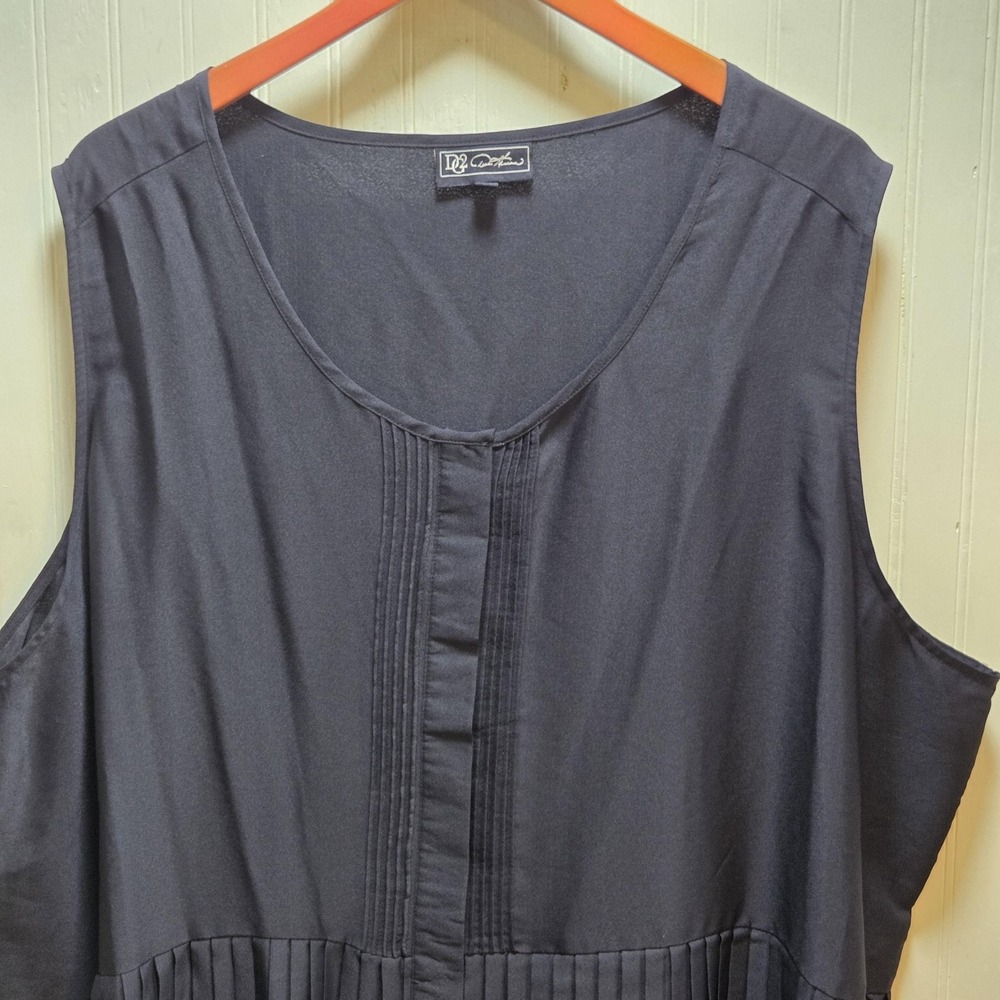 DG2 Blouse Womens 3X Black‎ Long Pleated Hem Sleeveless Button Tunic Top